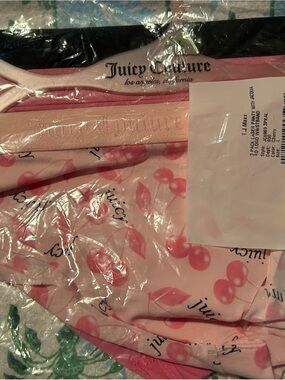 Juicy Couture Pink Cherry Print Bikini Briefs Logo Waistband set of 3 Large